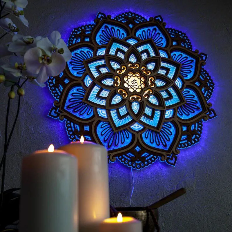 

Mandala Yoga Room Night Light Colorful Led Wall Mounted Lamps For Home Decor Personalized Ornament For Home Living Room Bedroom