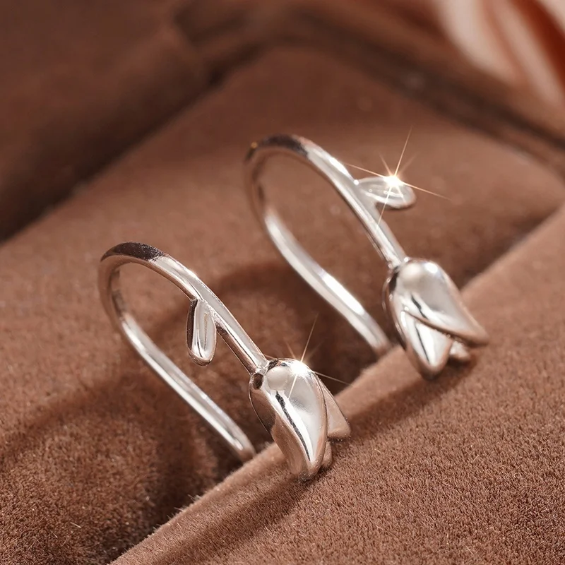 Huitan الحلو زهرة التوليب إسقاط أقراط 925 فضة لامعة رومانسية الحب اكسسوارات رائع مجوهرات الزفاف للنساء #3