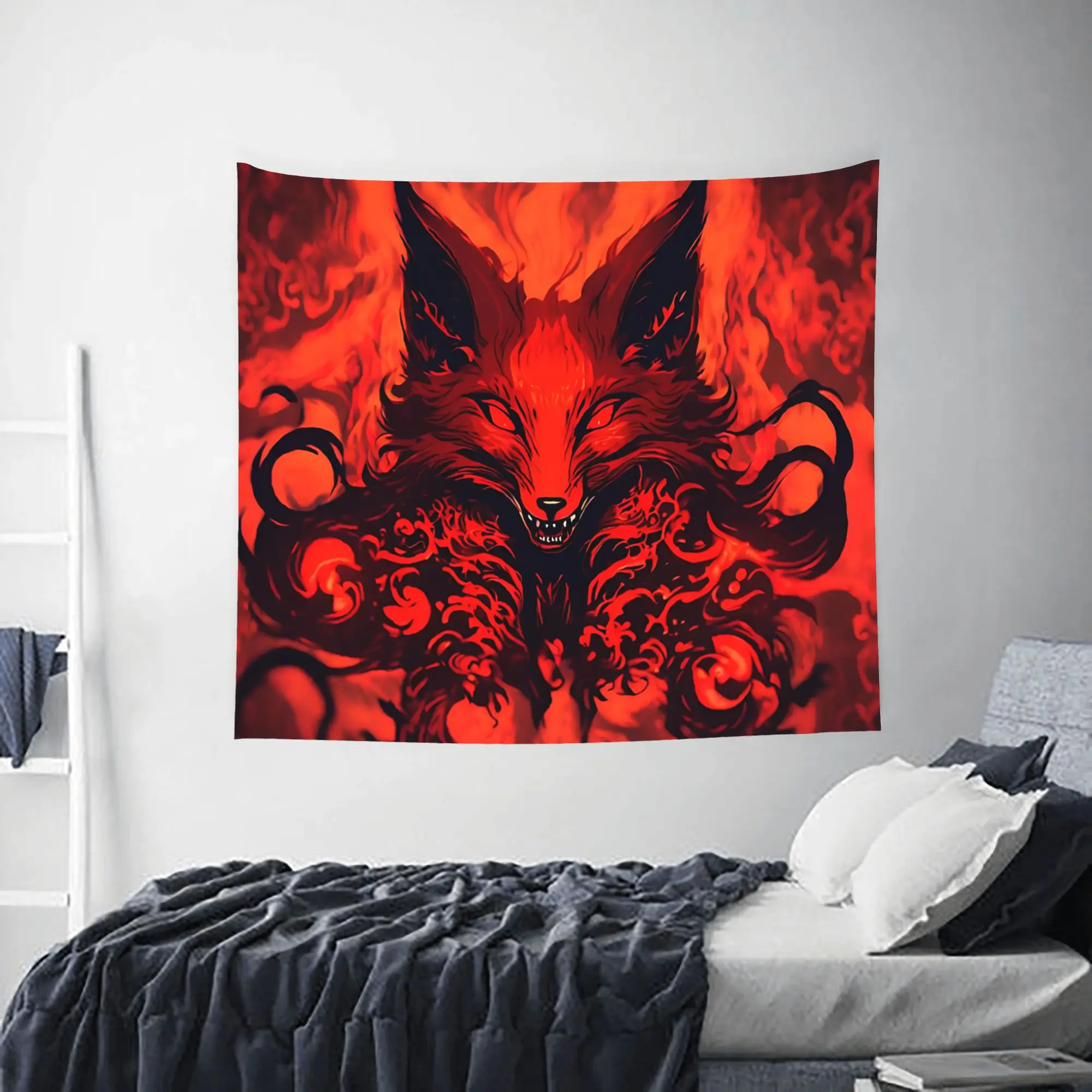 Halloween Print Dark Fox Flame Customized Tapestry Bedroom Decoration  Wall Hanging Blanket Tapestry Cool Stuff For Room