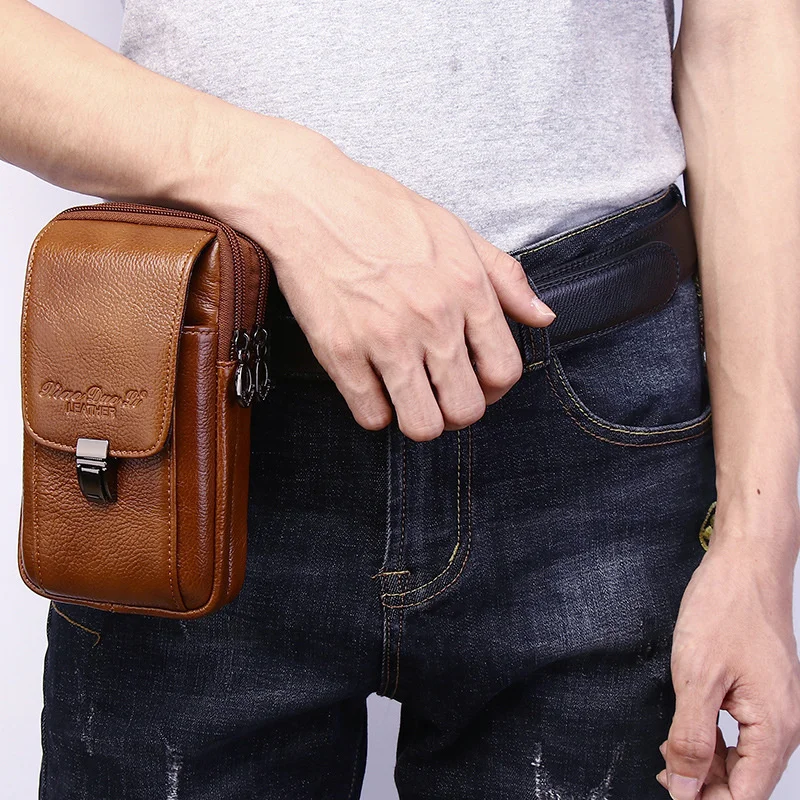 Bag For Men Small Shoulder Bag Men\'s Leather Mobile Phone Waist Bag Wearing Belt 5.5 \