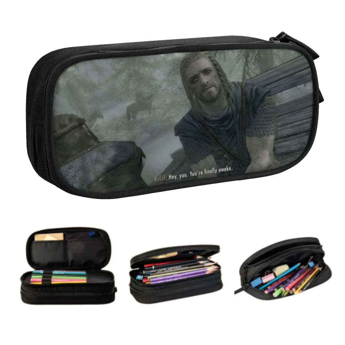 Custom Korean Hey You Youre Finally Awake Skyrim Meme Pencil Cases for Boys Gilrs Large Storage Pen Bag Box School Accessories