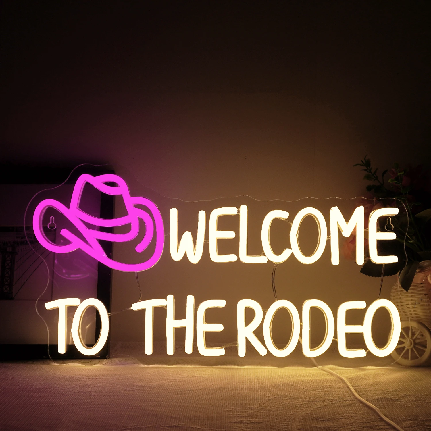 Welcome To The Rodeo Neon Sign Cowboy Wall Deocr Signs Game Room Decoration For Bedroom Bar Match Club Party Dimmable USB Lamp