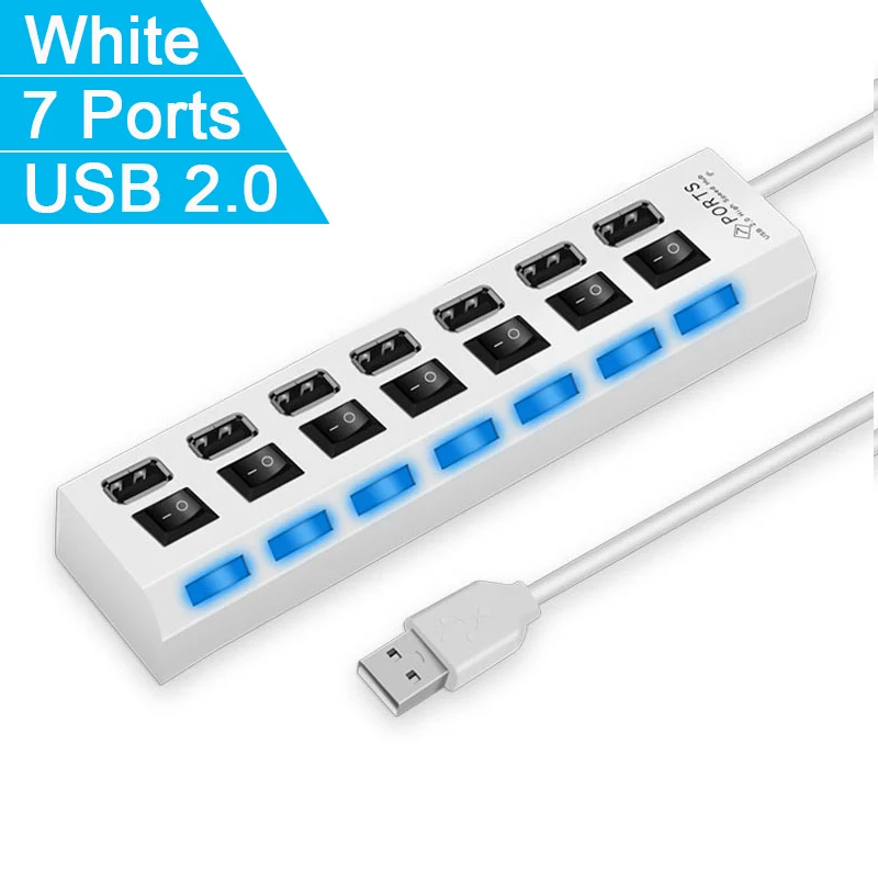 Hoge Snelheid 4/7 Poorten USB HUB 2.0 Adapter Expander Multi USB Splitter Meerdere Extender met LED Lamp Schakelaar voor PC Laptop