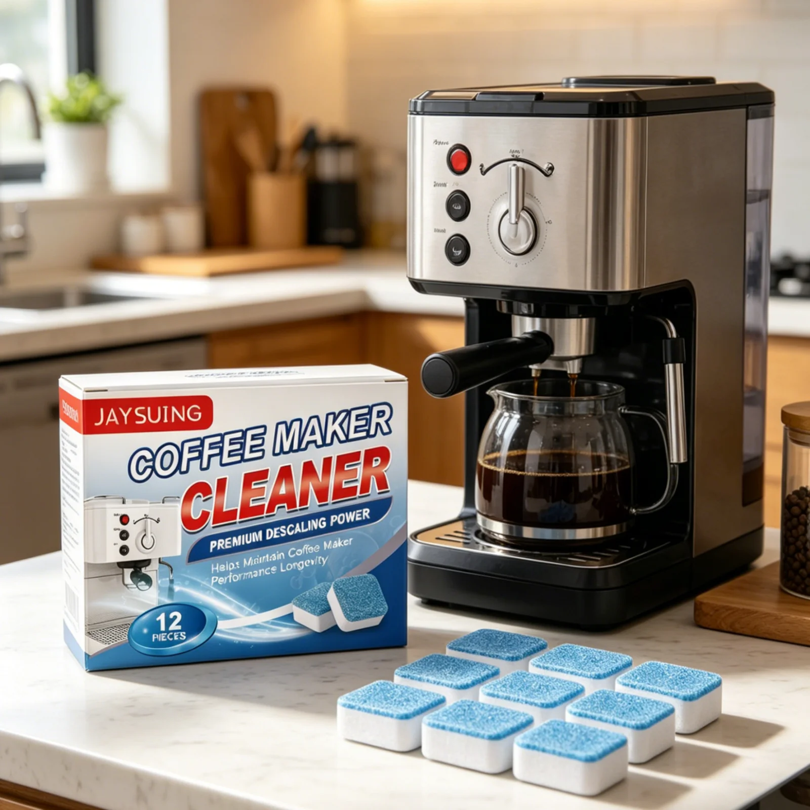 JAYSUING Coffee Maker Cleaner Tablets Remove Limescale Efficient Cleaning Remove Stubborn Dirt Coffee Descaling Tablet 12 Pieces
