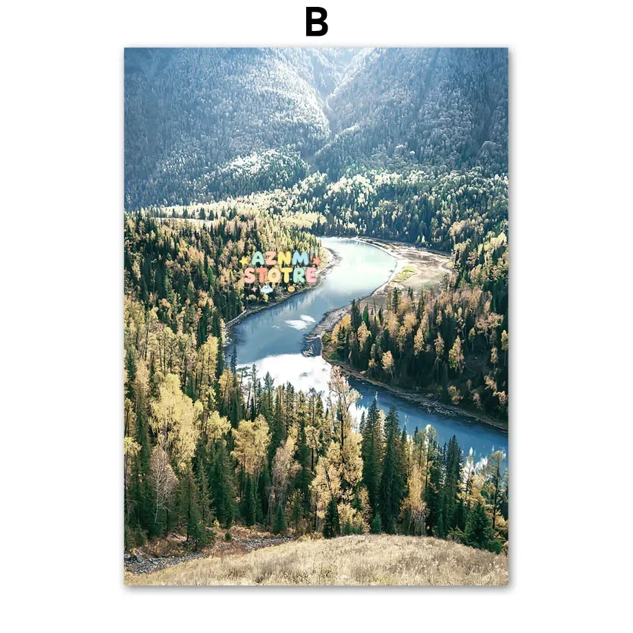 Forest Hill Lake Wood Growth Rings Wall Art Canvas Landscape Poster Print Living Room Home Decor
