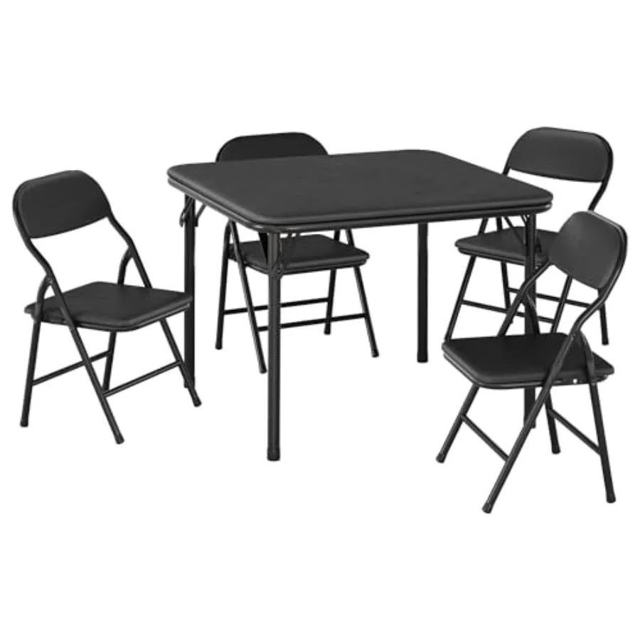 

5 Pcs Set Folding Card Table and Chairs, Portable Foldable Table with 2 PU Padded Chairs, Lightweight Dining Set for Indoor Out