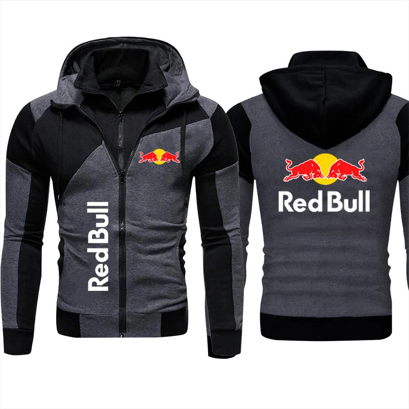 2025 Red Bull Car Logo Double Zipper Jacket Men's Spring and Autumn Warm Sports Jacket Outdoor Cycling Red Bull Hoodie Jacket