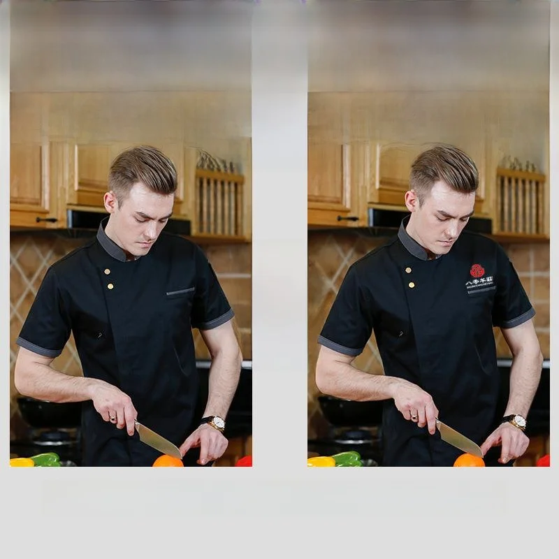 

High-End Hotel Chef Work Uniform Men's Short Sleeve Kitchen Summer Ice Silk Breathable Mesh Thin Restaurant Dining Chef Clothes