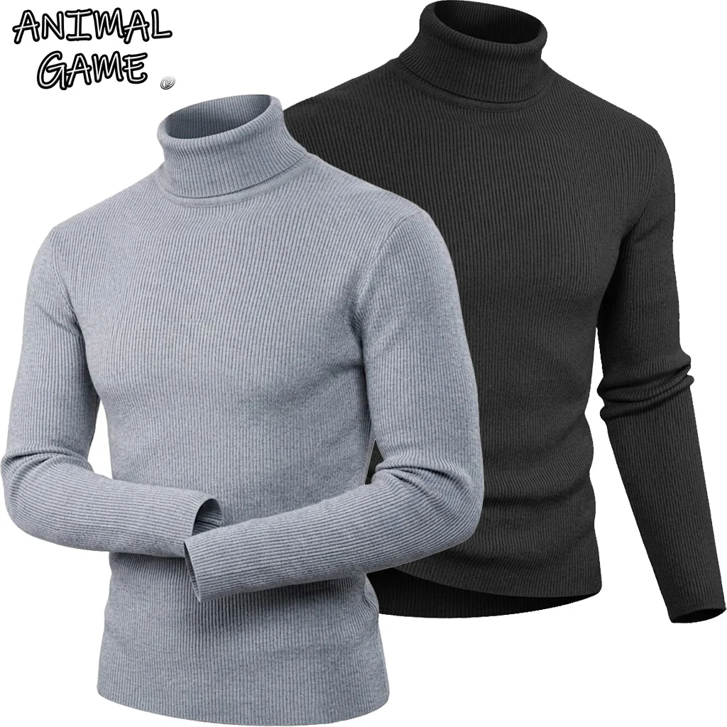 New Men's Turtleneck Sweater Solid Color Knitted Pullover High Neck Warm Casual Sweatwear Mens Winter Outdoor Knitted Coat Tops