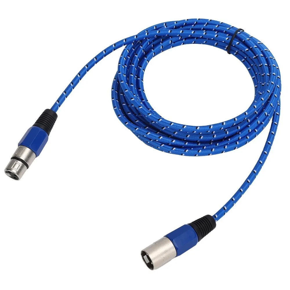 Durable Blue Woven Microphone Cable Plug and Play 5m / 16.4ft 3 Pin XLR Male to Female Audio Cable XLR Cable Audio Equipment
