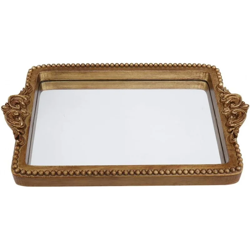 

Vintage Gold Tray with Mirror Glass Base | Card Holder Guests During Occasions and Events or Decorative Home and Vanity Or