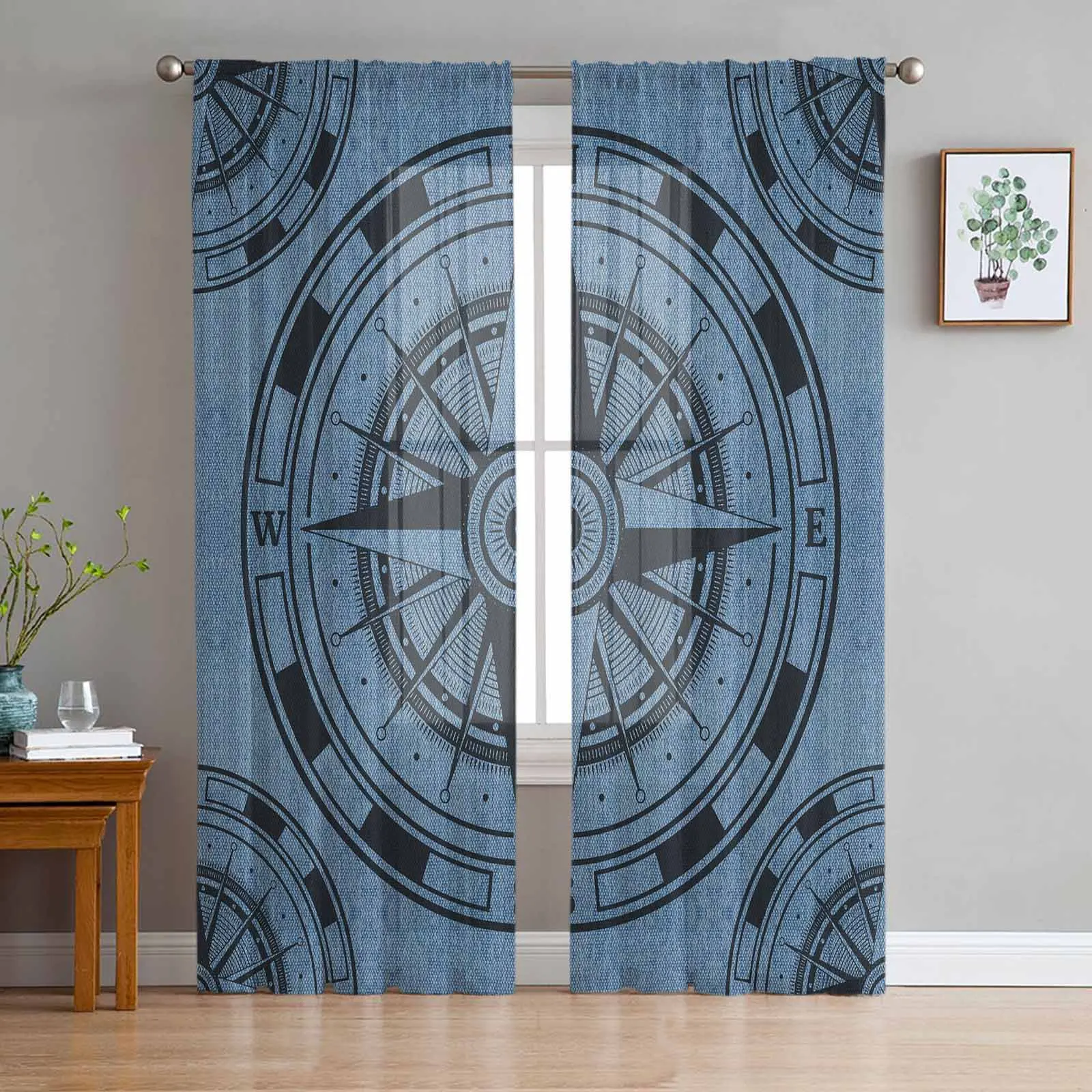 Fabric Compass Circle Dot Curtains For Living Room Bedroom Kitchen Decoration Window Tulle Curtain