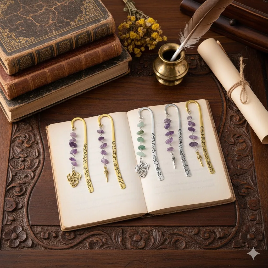 خمر السيف التنين المرجعية المعدنية مع حبات اليشم الذهب/الفضة مجنح التنين كتاب علامات الخيال الأدبي هدية للقراء Boo #6