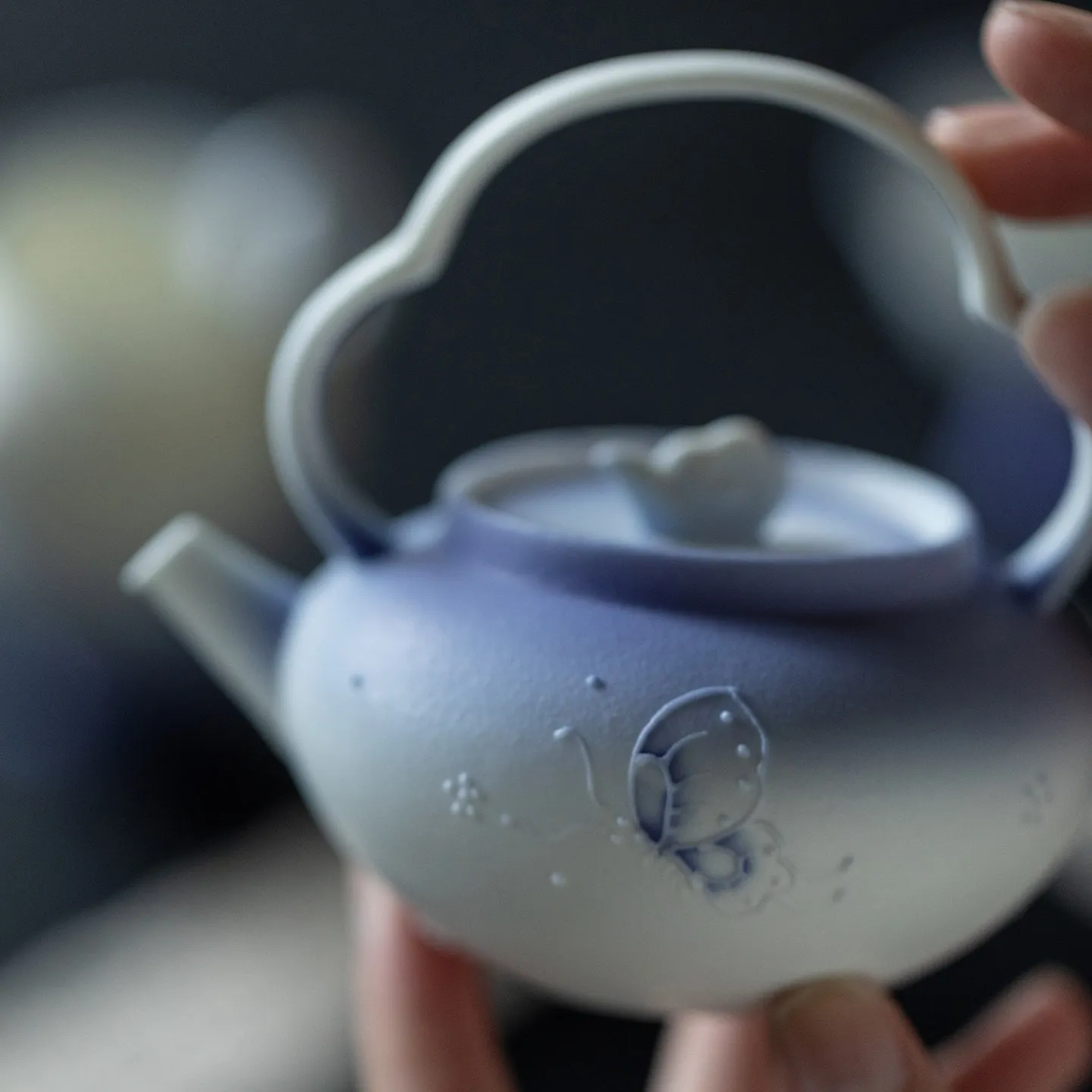 In Forest Returning To The Pines Gradient Purple Hand-Painted Misty Butterfly Ruyi Teapot With Handle Home Pot High-Value