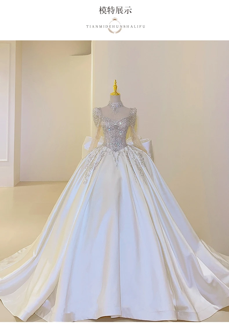 New Sweet Square Collar Satin Wedding Dress Plus Size Custom Lace Up Luxury Bridal Ball Gown Vestido De Noiva Floor Or Train