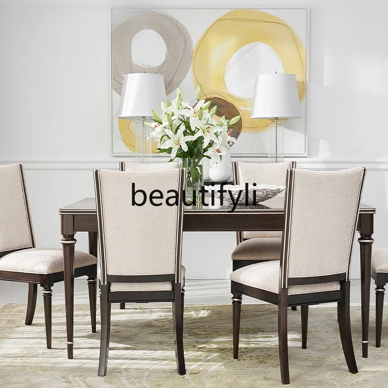 

Modern simple solid wood dining table light luxury American rectangular dining table and chairs