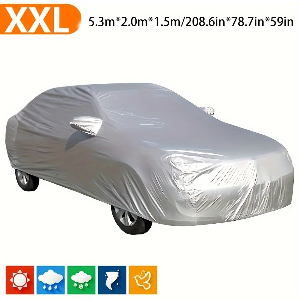 Silberne Autoabdeckung für Fahrzeuge der Größe L-XXL, wasserdichte Plane, Hagelschutz, Garagen-Autoabdeckung, Outdoor-Sportzubehör – Detail 2