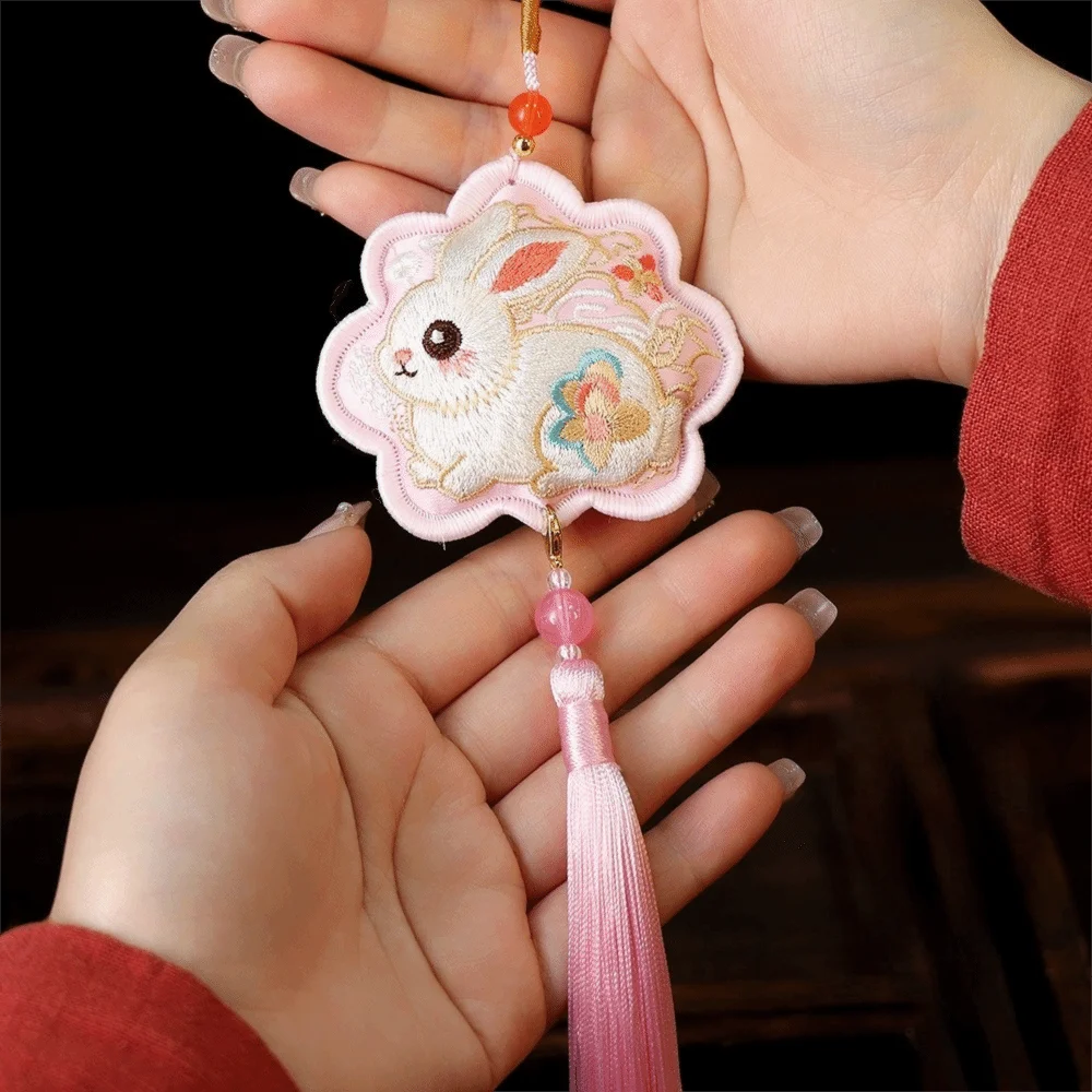 Chinese Traditional Mid-Autumn Festival Rabbit Scented Pouch Embroidery Patterns Handmade Hanfu Sachet Bag Blessing with Tassel