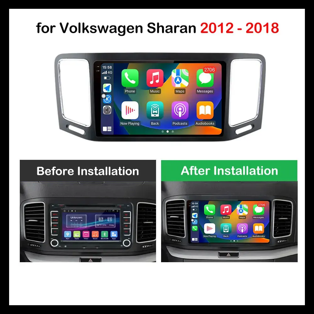 9'' Android 16 Auto For Volkswagen VW Sharan 2012 ~ 2018 Car Radio Multimedia Player Stereo  Wifi+4GLTE Carplay DSP QLED Screen