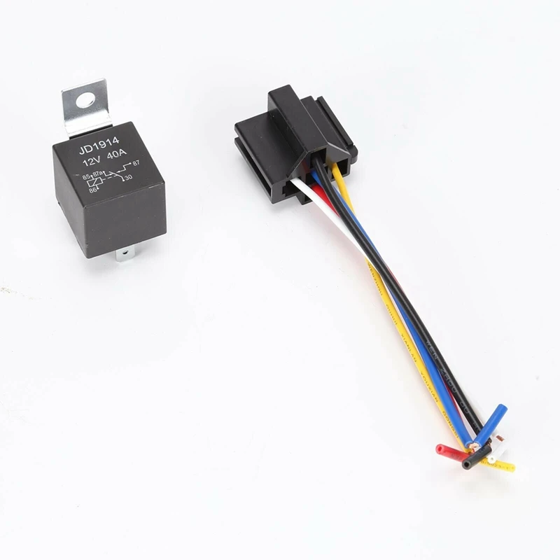 JD1914 Automotive Relay Harness Set 5-Pin 40A 12V SPDT With Interlocking Relay Socket And Wiring Harness-5 Pack