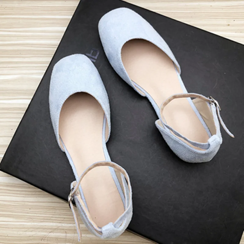 Woman Elegant Flock Buckle Strap Flat Sandals Ankle-Wrap Square Toe Null Designer Shoes Wide Fits 43-33 21cm Puprle Yellow Blue
