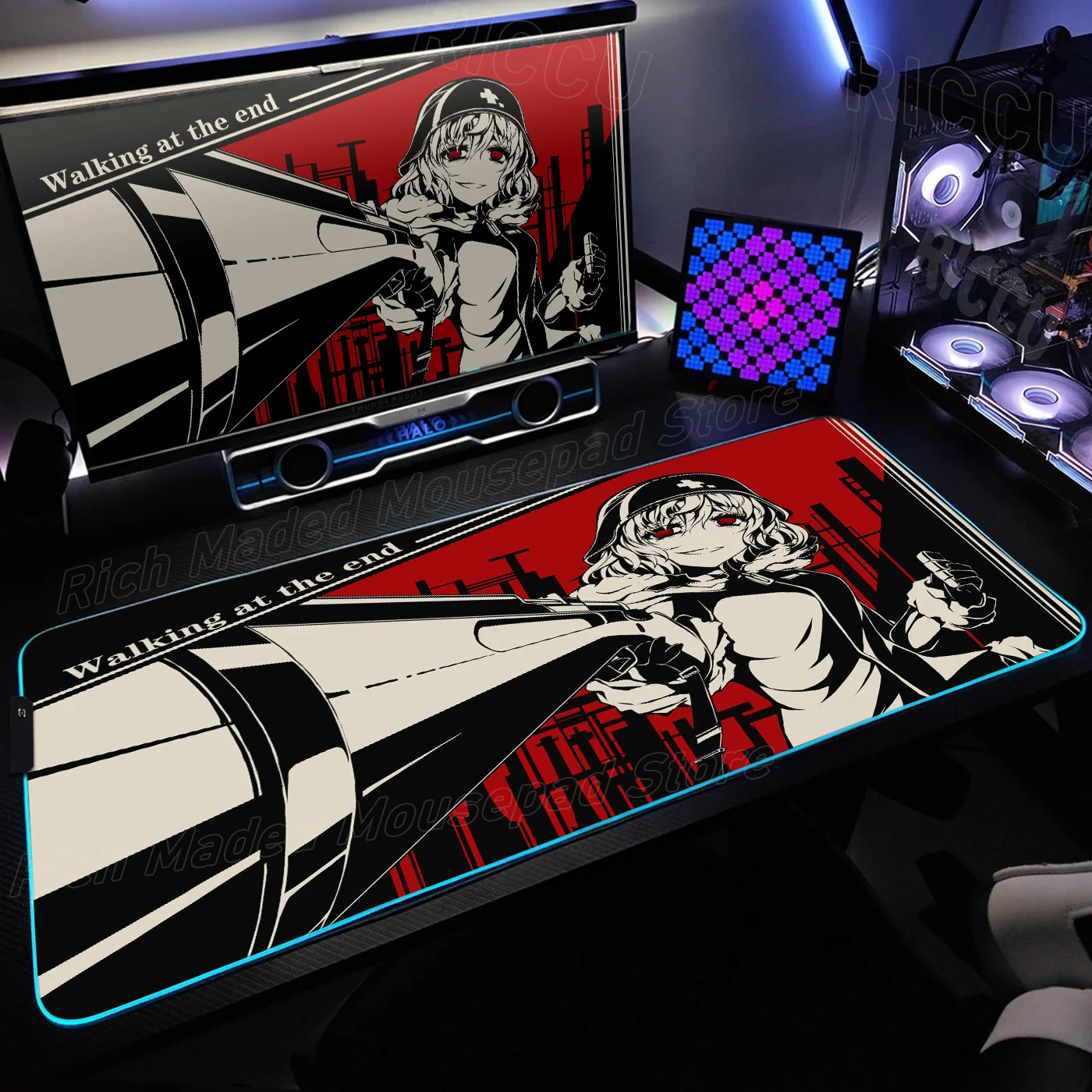 

RGB XXL girl Mousepad Rug Office PC Accessories LED Desk Mat Shoujo Shuumatsu Ryokou Mouse pad Keyboard Gaming Mats Large Carpet