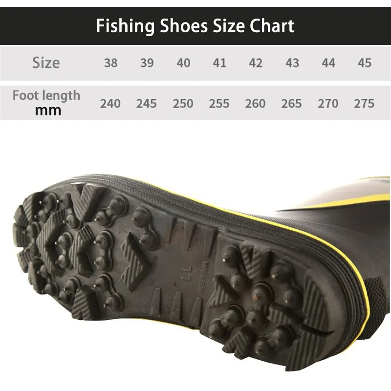 Fishing Shoes, High Boots, Rubber Sole with Nails Reef Rock Hunting Fishing Boots, Men Women Anit-slip Waterproof Rain Boots