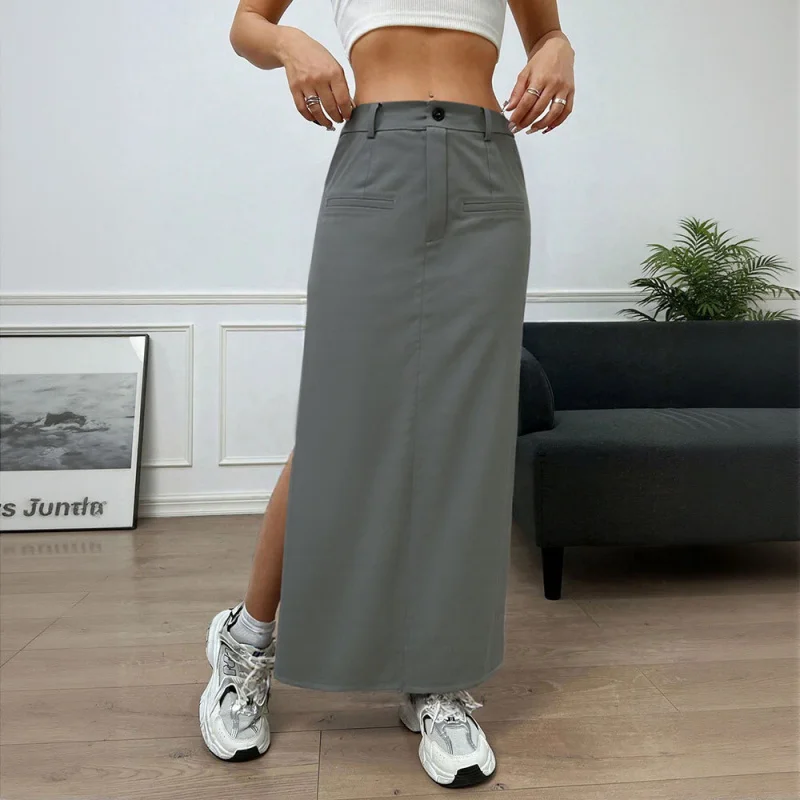 

Pure Desire Style Hot Girl Sexy Bodycon Suit Half Skirt Elegant Retro Slimming High Waist Straight Long Skirt