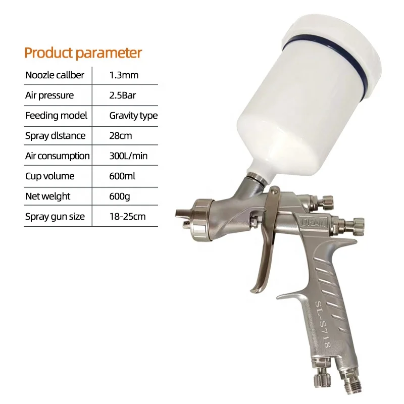 Spray Gun Car Air Spray Gun Professional Tool Nozzle Size 1.3MM  on the Tank 600 Ml High Atomization Slot Nozzle