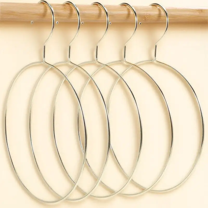 

5Pcs Round Clothes Hangers Metal Creative Sturdy Holder for Scarves Towels and Clothes Fashion Hangers Round Scarf Hanger Gold