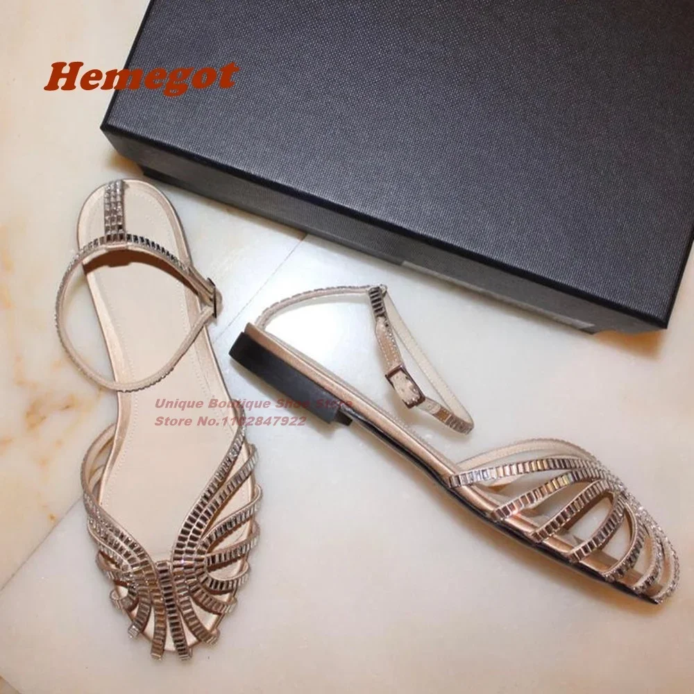 

Stripes Round Toe Rhinestones Sandals Slip On Flat with Slingback Sandals for Women 2023 New Summer Plus Size 46 Solid Luxury