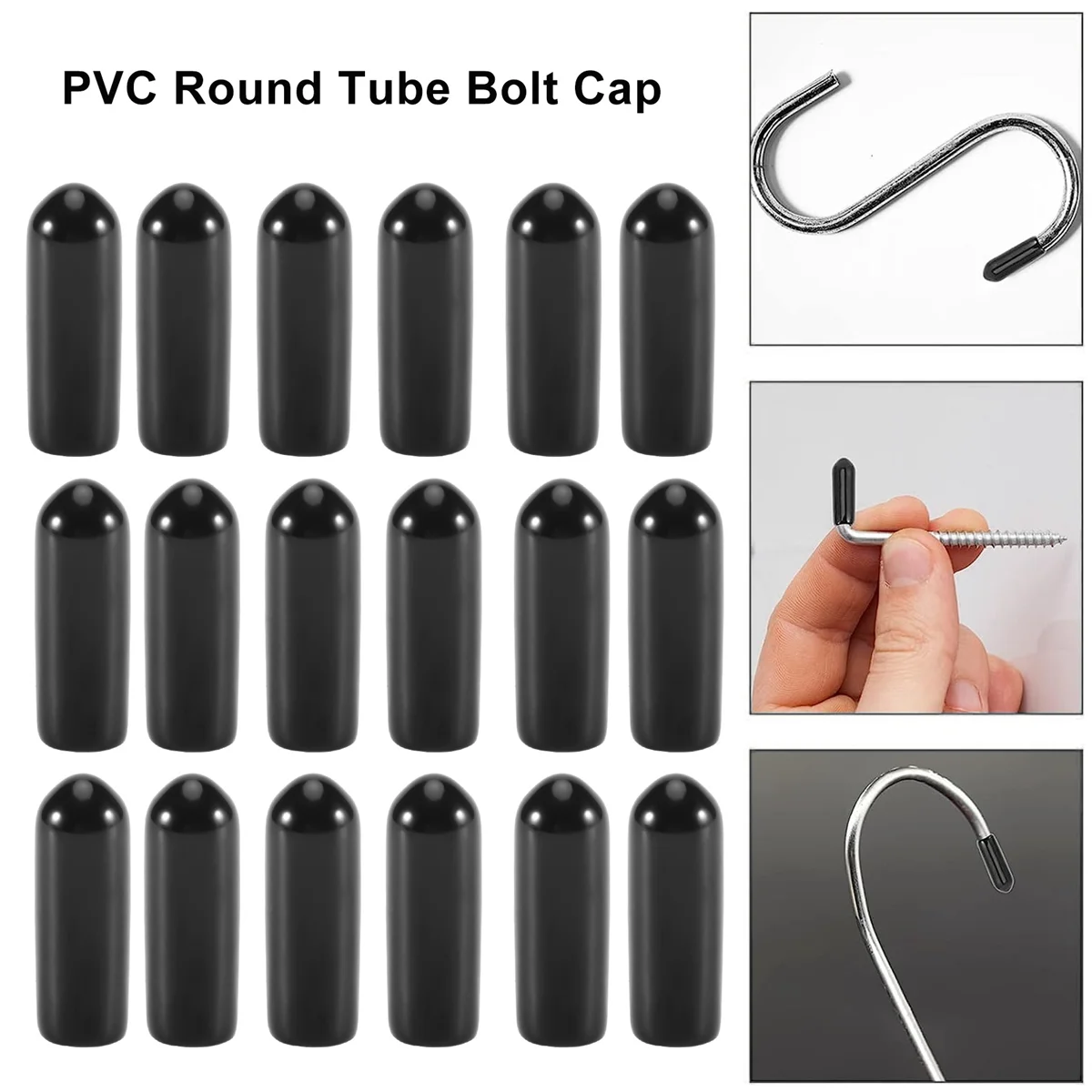 Embouts en caoutchouc pour boulons à tube rond, protecteurs de filetage, couvercle noir, ID PVC, 4mm, 100 pièces