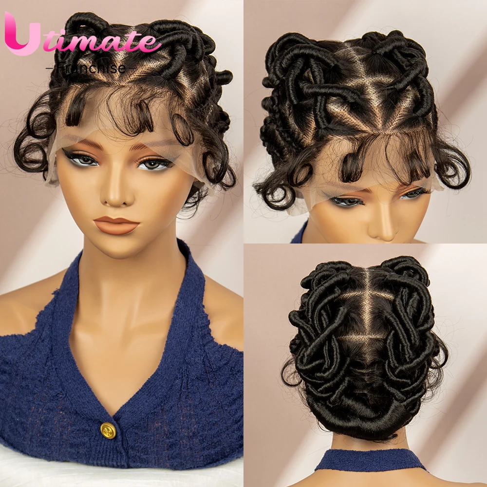 Short Criss Cross Braided Wigs Box Braids Wigs with Baby Hair Knotless Twisted Wigs Lace Front Wig for Black Women