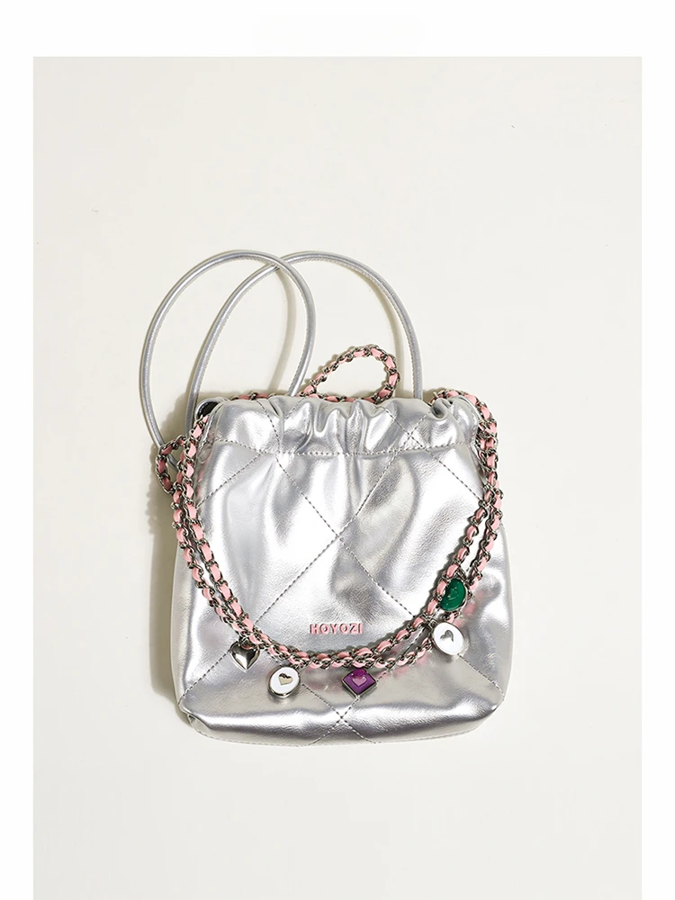 

Rhombus chain bucket shoulder crossbody armpit mobile phone bag