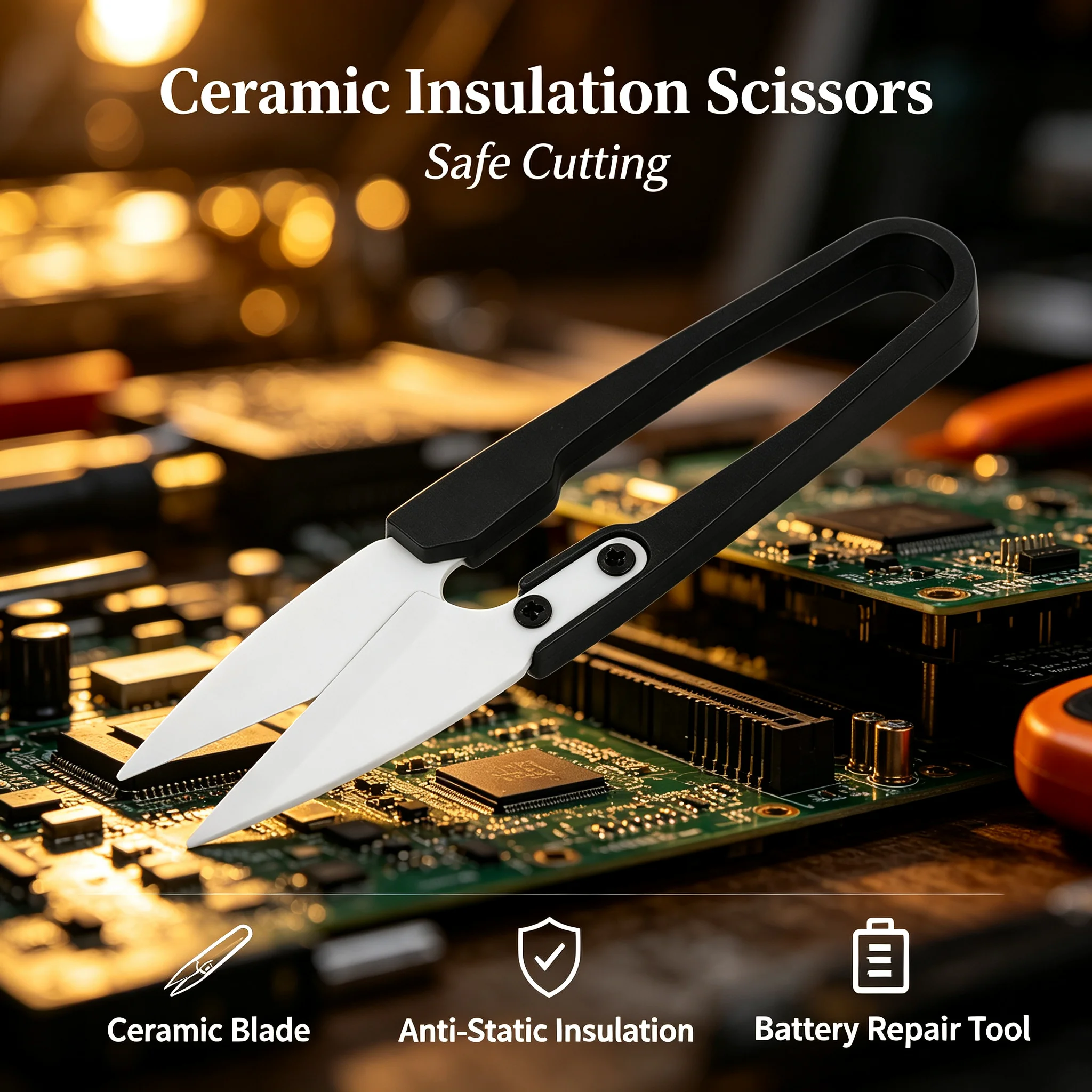 Insulated Ceramic U-shear Special Battery Repair Anti-static Insulation Safety Scissors Hand Tools