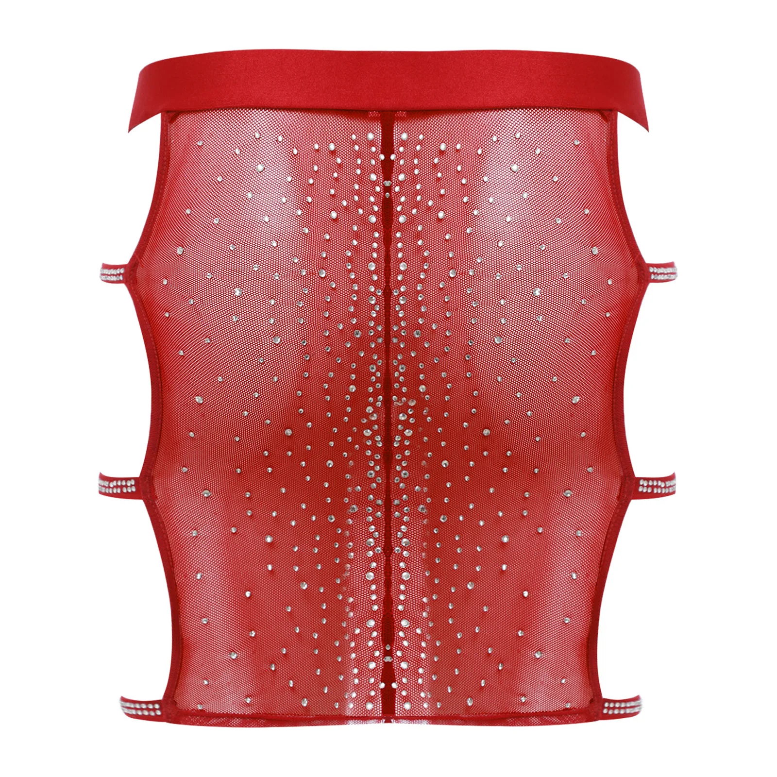 Minifalda transparente de malla transparente con diamantes de imitación brillantes para mujer, falda de fiesta ajustada con cintura elástica y abertura lateral