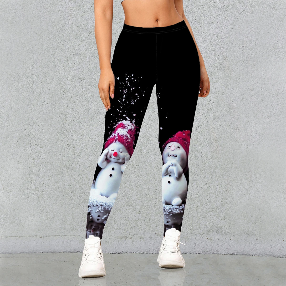 New Spring Autumn Christmas Elements Printed Nine-point Pants Snowman Positioning Printed Leggings Slim Nine-point Pants Women