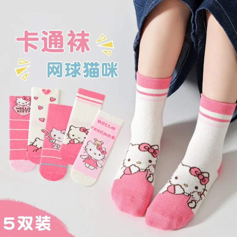 

5 Pairs Kuromi Kids Socks Kawaii New Fall Winter Cartoon Girl Children Mid-calf Socks Cotton Sock for Girls Gifts 1-12Years