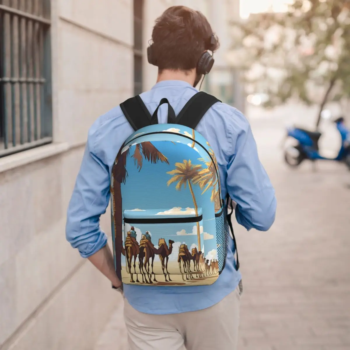Caravan Under The Blue Sky Student Backpack School Bag Hiking Travel Daypack for Men Women Bookbag Shoulder Bags