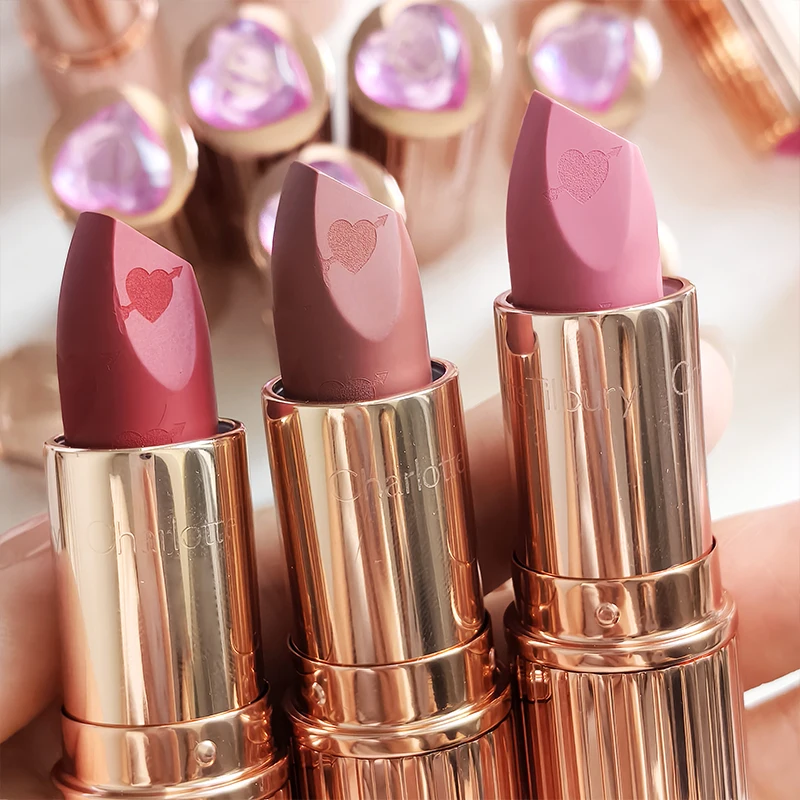 Charlotte New Pink Diamond Gold Tube Lipstick Colorful Powder Blusher Stick Fruit Lip Gloss 4 Colors Tilbury Portable Cosmetics