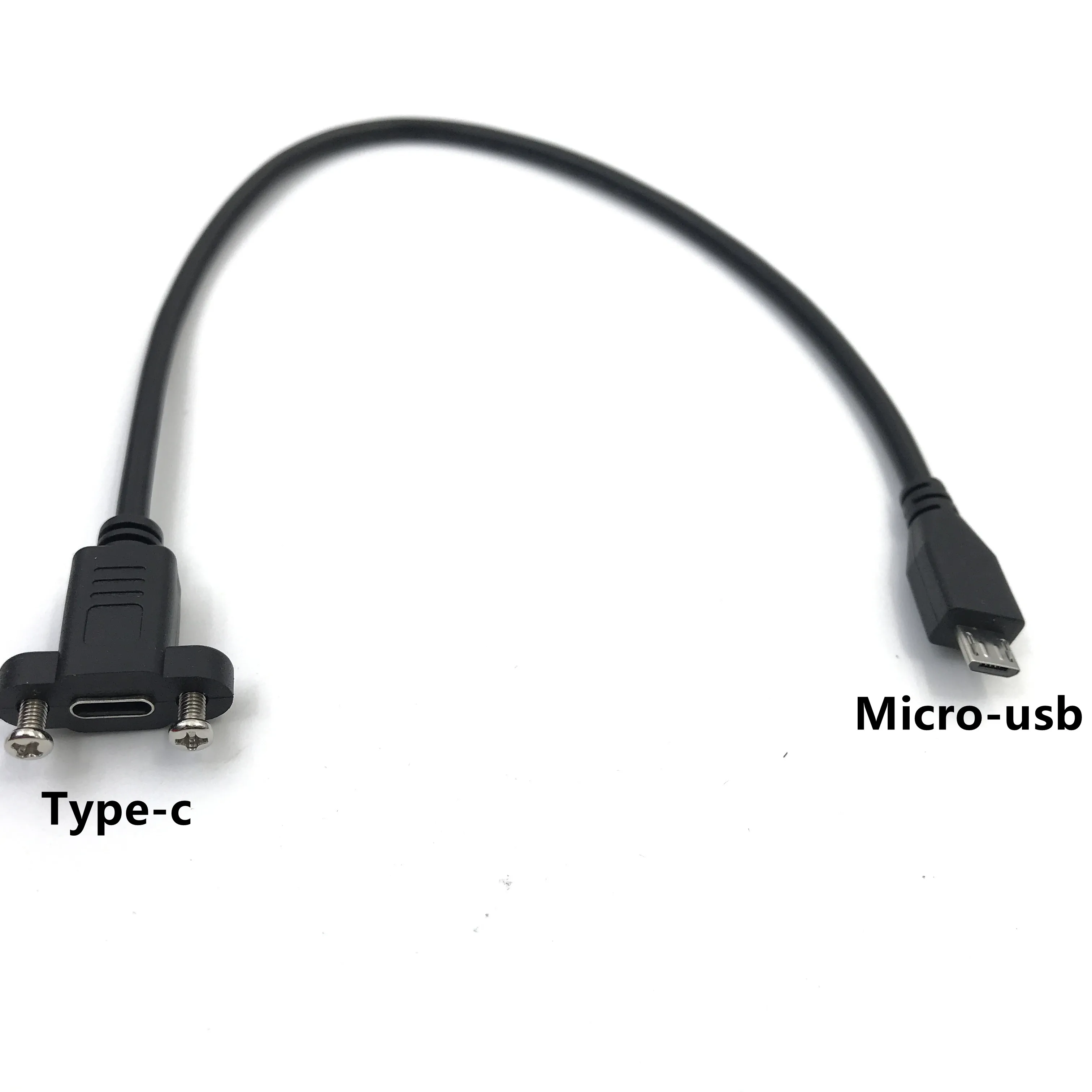 Micro Type USB USB 2.0 Male Connector to Type-c USB 2.0 Female Extension Cable Pitch 17mm With screws Panel Mount Hole 0.3m