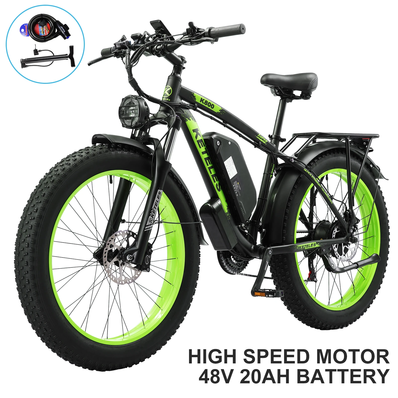 KETELES 26'' Adult Electric Bicycle 21-Speed E-Scooter with 48V 20AH Removable Lithium Battery PEEK 2000W Powerful Brushless Motor 28mph up to 55 Miles Full Aluminum Frame image 3