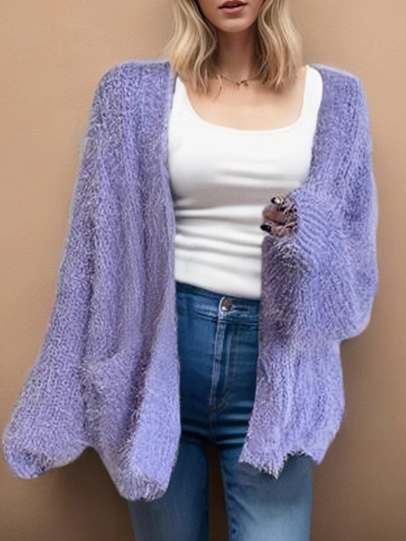 한국 스타일 여성용 브이넥 플러시 가디건 스웨터 트렌디한 가을 겨울 레이지 엘레강트 탑 코트