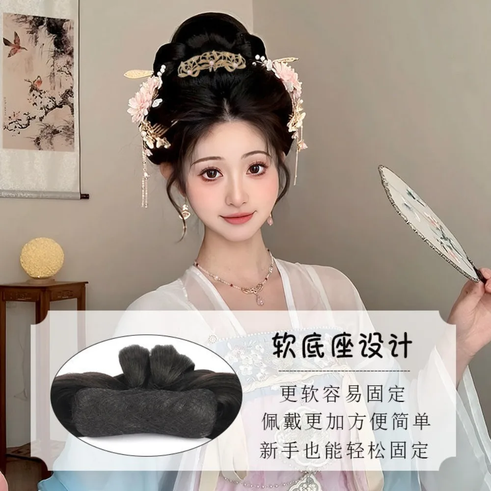 Traditionele Chinese Hanfu-pruik - Volledig haar Zijde Luie knot Opgestoken voor vrouwen Oud kostuum Haarstukje Chinese oude haaraccessoire