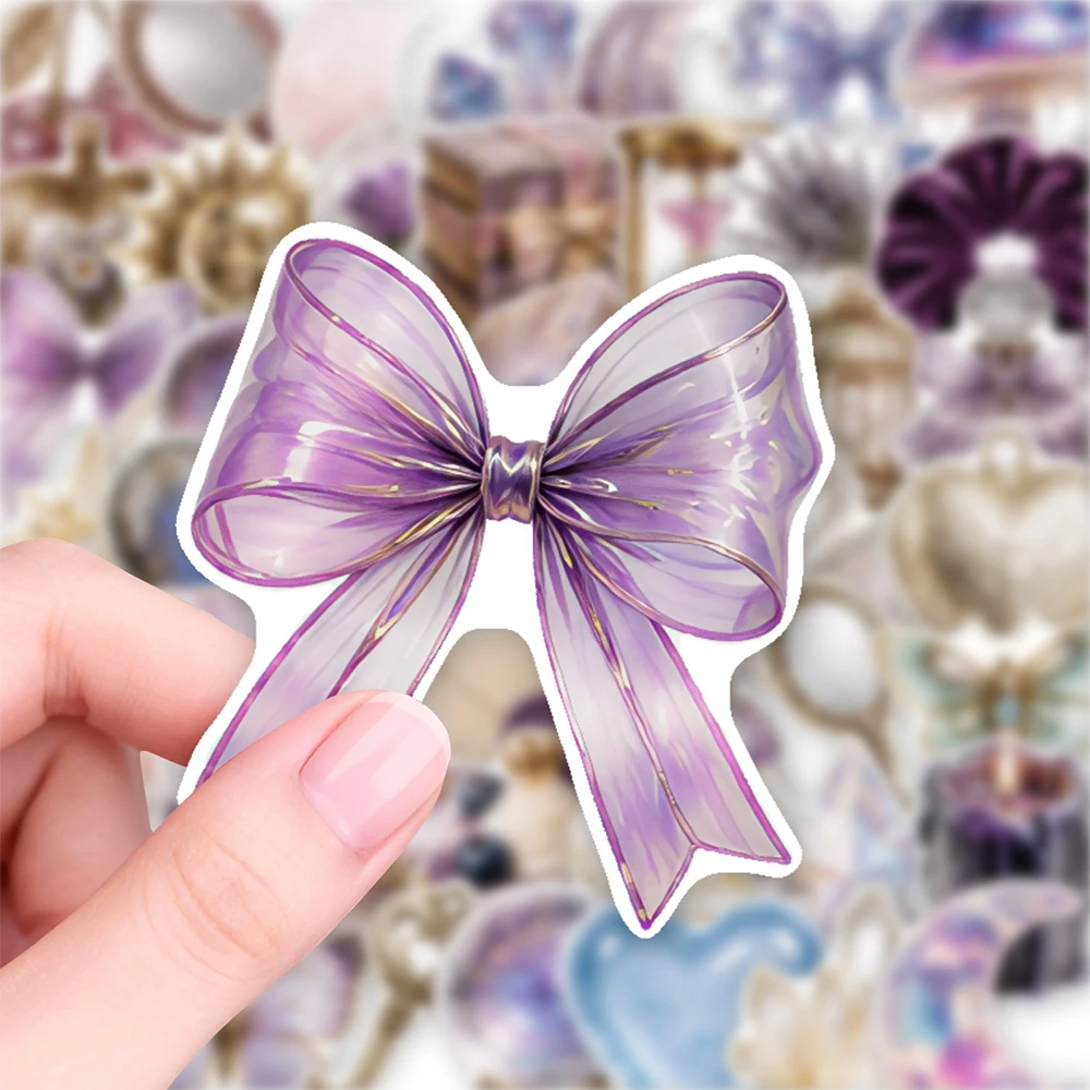 10/30/50pcs Retro Cute Ribbon Bow Aesthetic Stickers Cartoon Dreamy Magic Crystal Sticker Scrapbook Phone Laptop Decals Gifts