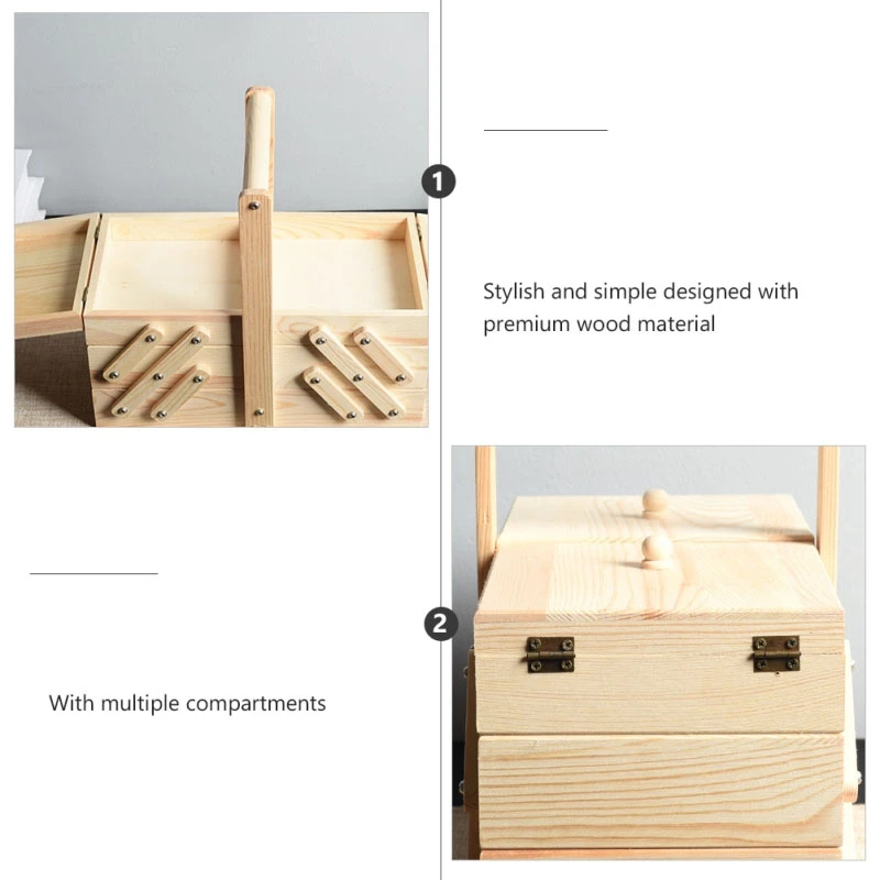 Wooden Sewing Box Jewelry Storage Box Cosmetics Case Organizer For Home