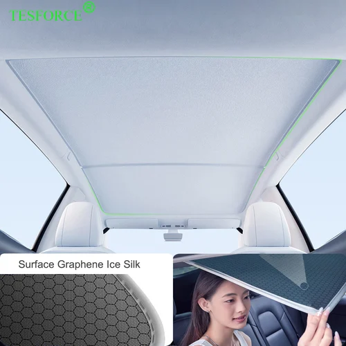Imagen 1 del producto Para Tesla Model Y Juniper grafeno reflectante techo solar parabrisas delantero aislamiento térmico parasol para modelo Y/3 2017-2025