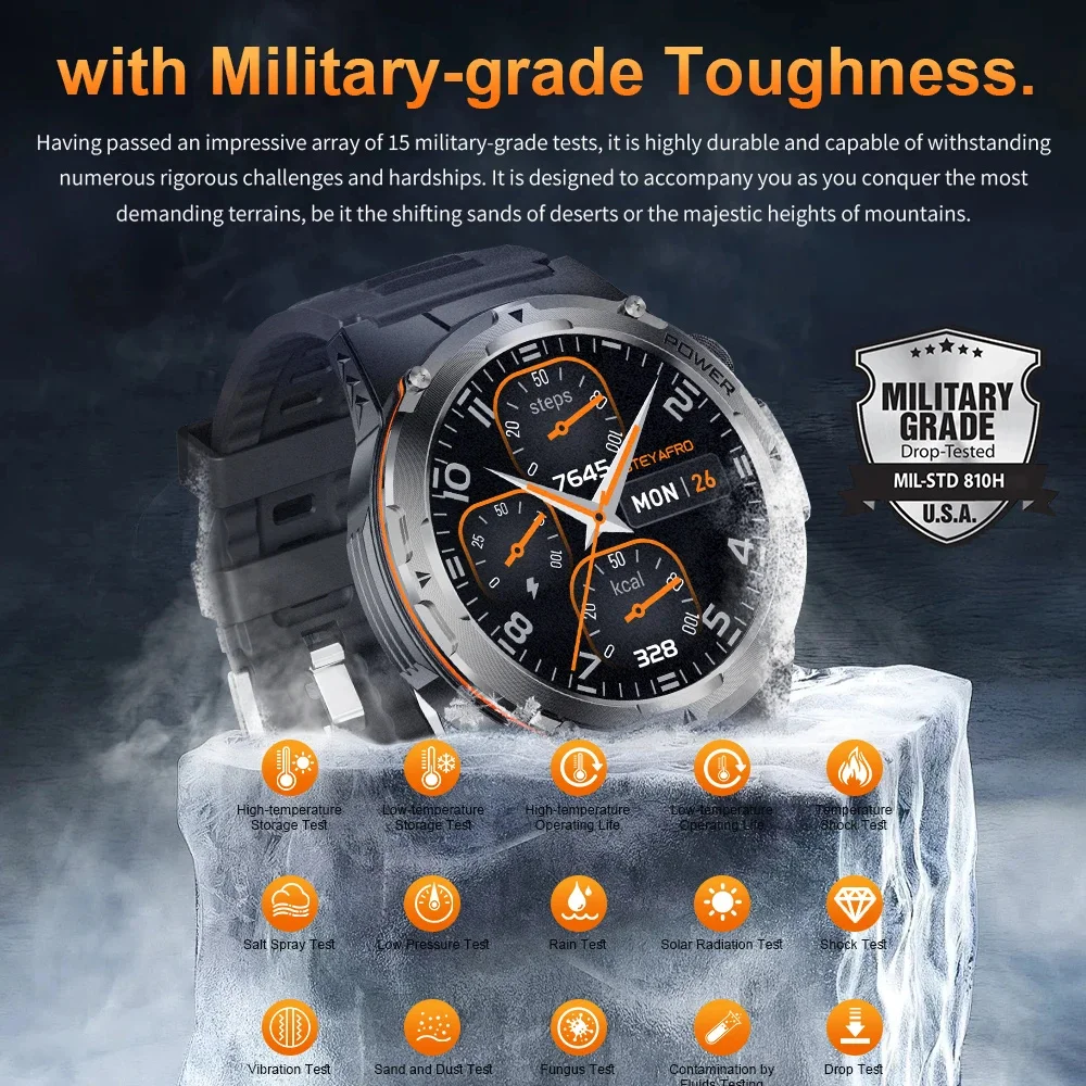 2025 New For XIAOMI IOS Military Smartwatch IP68 Waterproof outdoor Sports Fitness tracker health monitor BT call infrared laser