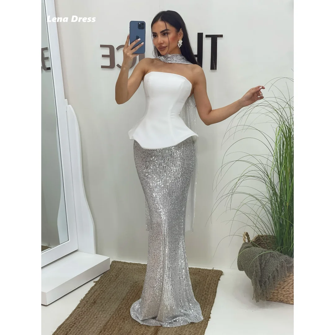 

Lena Silver Woman Party Dresses for Special Occasions Shiny Elegant Long Dresses 2025 Woman Luxury Shawl Custom Made Fish Tail