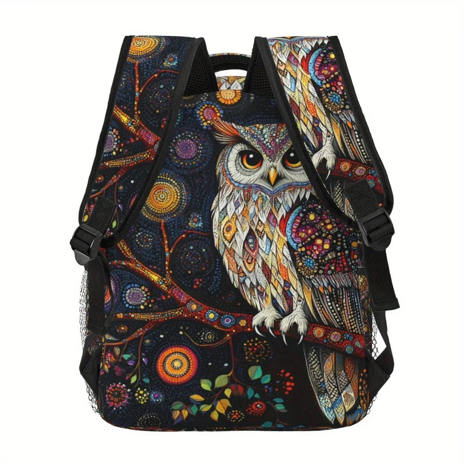 Fullcolor Printed Owl Pattern, Shoulder And Waist Protection Design Backpack, Stylish IPad Laptop Bag With Large Capacity, Mult